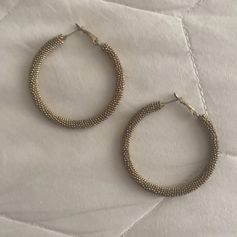 Textured Gold Hoops - Picture 2 of 3